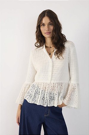 CASAQUETO TRICOT DETALHE RENDA OFF