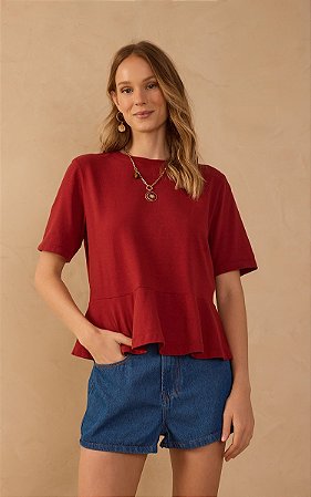 BLUSA CANELADA PEPLUM CHERRY RED