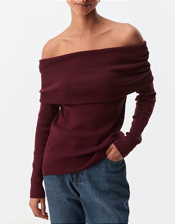 BLUSA TRICOT OMBRO A OMBRO BERRY