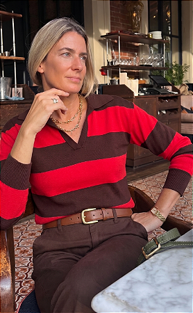 TRICOT LISTRADO MARROM/VERMELHO