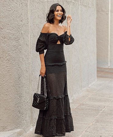 Vestido Laise Ombro a Ombro Preto - Le Showroom