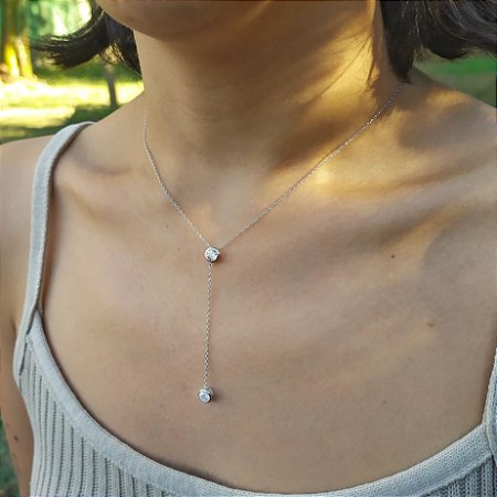 Colar Gravatinha com Ponto de Luz de Zircônia - Prata 925