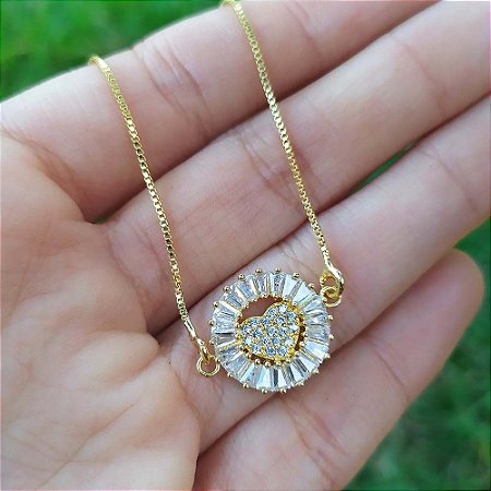 Colar de Coração Cravejado - Banhado a Ouro 18k | Banhado a Prata 925