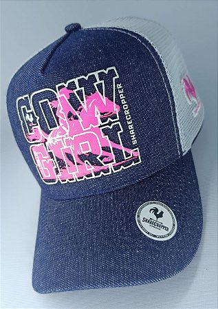 BONÉ FEMININO “COWGIRL” AZUL C/ ROSA