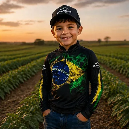 CAMISA DE PESCA INFANTIL NEW FISHER BANDEIRA BRASIL UV - (NF54i)