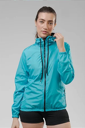 JAQUETA CORTA VENTO REPELENTE ÁGUA FEMININA AZUL TURQUESA