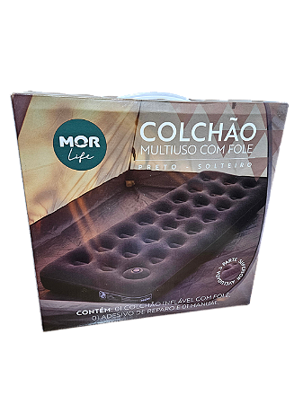 COLCHÃO INFLÁVEL MOR SOLTEIRO AVELUDADO COM INFLADOR EMBUTIDO PRETO