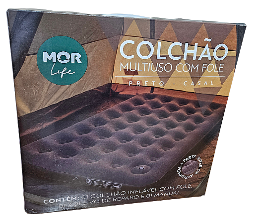COLCHÃO INFLÁVEL MOR CASAL AVELUDADO COM INFLADOR EMBUTIDO PRETO