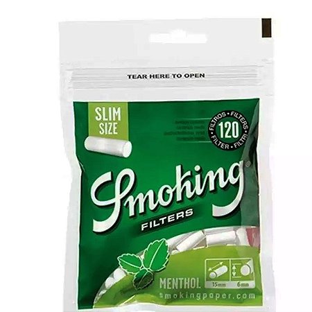 FILTRO PARA CIGARRO SMOKING SLIM MENTHOL PACOTE COM 120