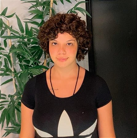 PERUCA LIZ CABELO HUMANO CURTO ENCARACOLADO CASTANHO CLARO