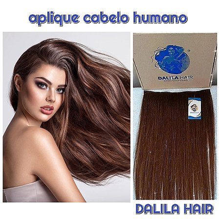 APLIQUE FIO INVISIVEL/TIC TAC CABELO HUMANO MALASIANO CASTANHO MÉDIO 60CM 4
