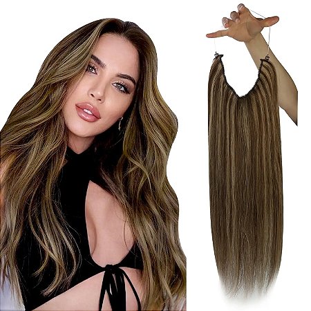 APLIQUE TIC TAC CABELO HUMANO MALASIANO  50CM LOIRO MEL COM LUZES CLARÍSSIMAS  9