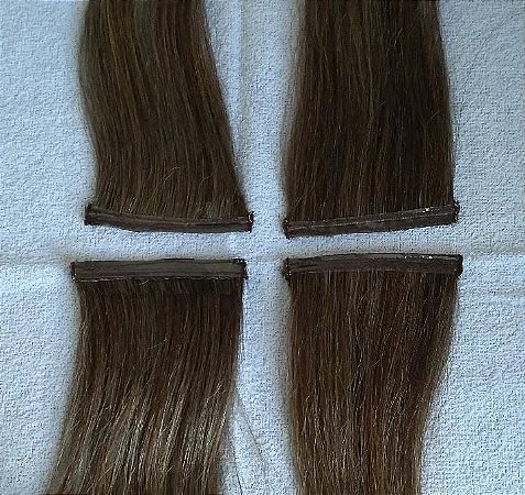 APLIQUE FITA ADESIVA CABELO HUMANO BRASILEIRO CASTANHO CLARO COM LUZES 22CM 16