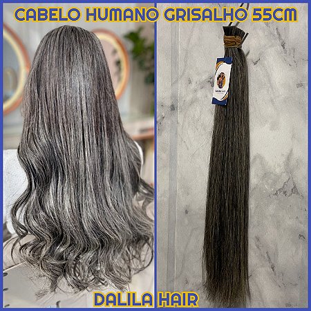 CABELO HUMANO GRISALHO LISO 55CM LIGA BEGE