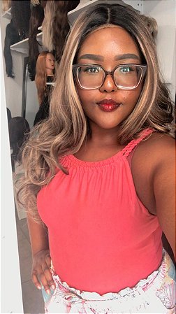 Peruca Maisa lace orgânica morena iluminada cabelo ondulado 60 cm
