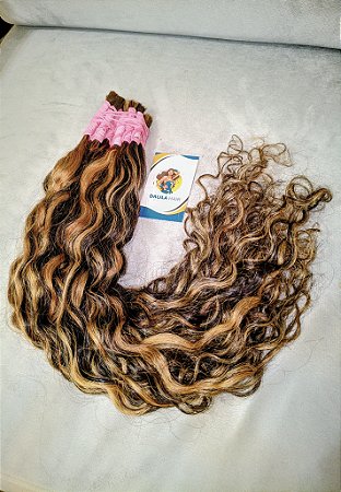 Cabelo cacho caipira indiano 65cm morena iluminada 100G