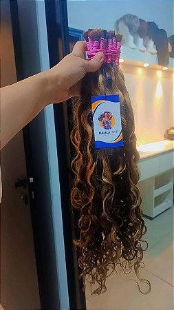 Cabelo cacho caipira indiano 65cm morena iluminada 100G