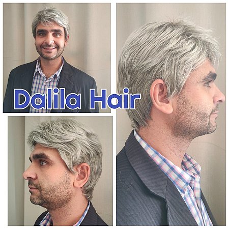 Perucas  Masculina Caio Grisalha Sintética igual cabelo humano