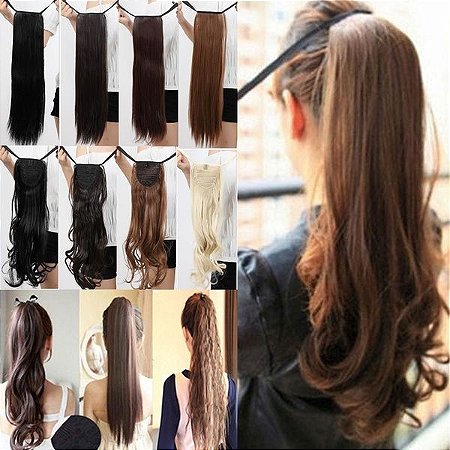 Aplique Rabo de Cavalo  Cabelo Sintético Ondulado  Igual Humano