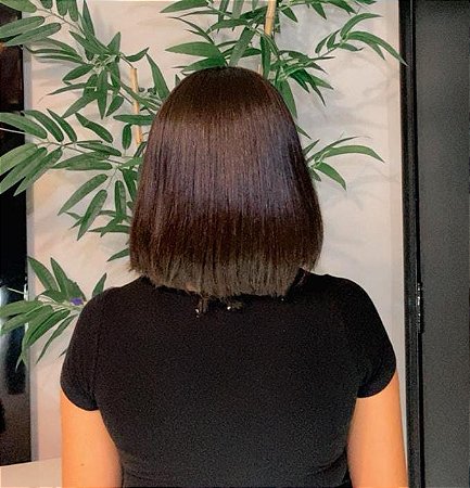 Peruca com franja Laura Cabelo humano tamanho curto castanho médio