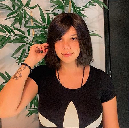 Peruca com franja Laura Cabelo humano tamanho curto castanho médio