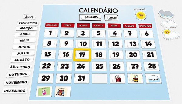 Calendário Educativo com Peças Móveis e Marcadores de Clima