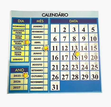 Calendário com números fixos e marcadores móveis