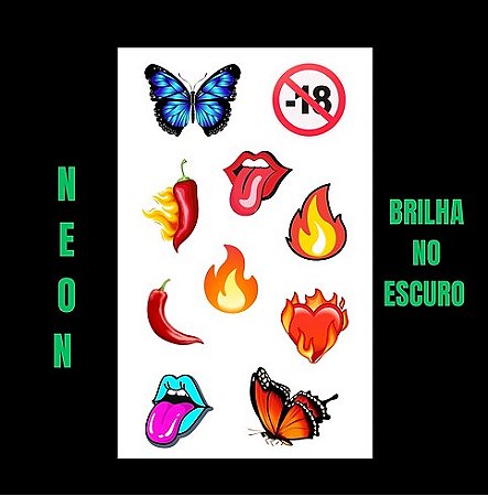 TATUAGEM TEMPORÁRIA BRILHA NO ESCURO OUSADA - 1 CARTELA Nº NG001