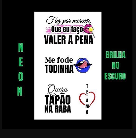 TATUAGEM TEMPORÁRIA BRILHA NO ESCURO OUSADA - 1 CARTELA Nº NG004