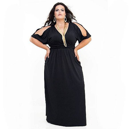 vestido plus size preto longo