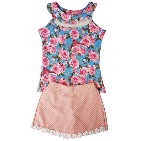 conjunto shorts saia infantil