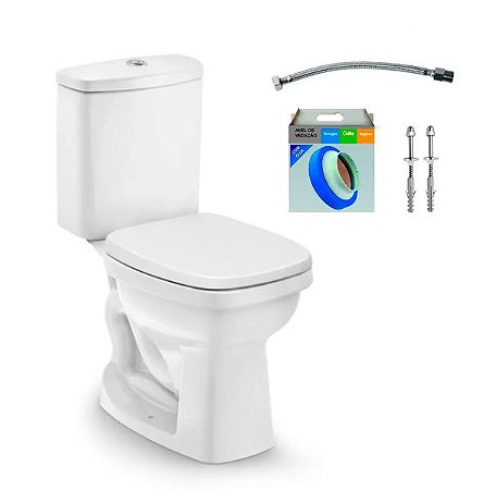 KIT BACIA COM CAIXA ACOPLADA E ASSENTO ART BRANCO + CONJUNTO DE FIXAÇÃO FLEXÍVEL E ANEL DE VEDAÇÃO - INCEPA