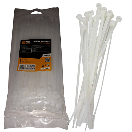 Abracadeira de nylon 4,8mm x 200mm com 100un mb tools gb59095  fita hellerman enforca gato  Branca