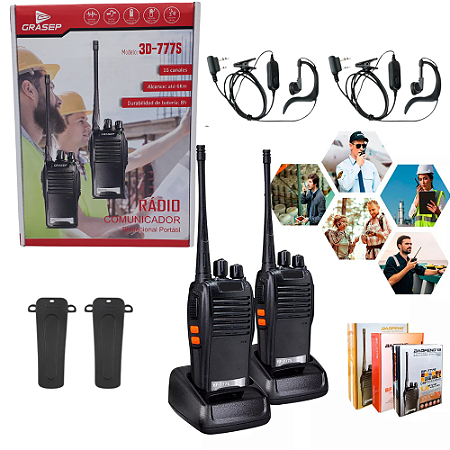 Kit 2 Radio Walk Talk Comunicador 16 Ch 6km Grasep 777s Ht