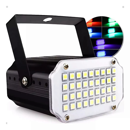 Mini Strobo RGB 24 Leds  Flash Colorido Festa Balada LED Potente Luatek JM-06