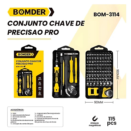 Kit ferramentas Conjunto De Chaves De Precisão115 Em 1 Magnético Com Estojo Bomvink - Bom 3114