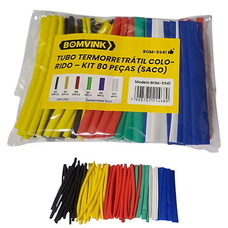 kit Espaguete Tubo Termo Retrátil Colorido Kit C 80 Peças 10cm Colorido Bomvink BOM - 5541