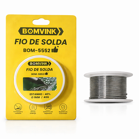 Rolo Fio de Solda Estanho 40% 1mm 40g Bomvink BOM-5552 Soldagem Eletrônica Profissional