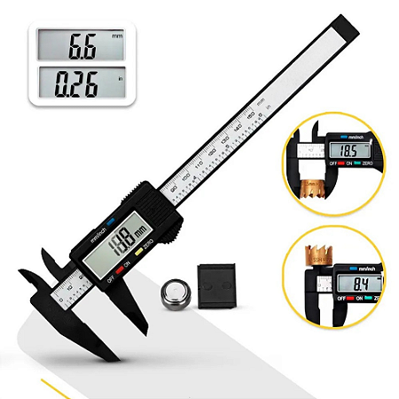 Paquímetro Digital 150mm Fibra de Carbono Alta Precisão com Estojo e Bateria Extra – Bomvink BOM-6515