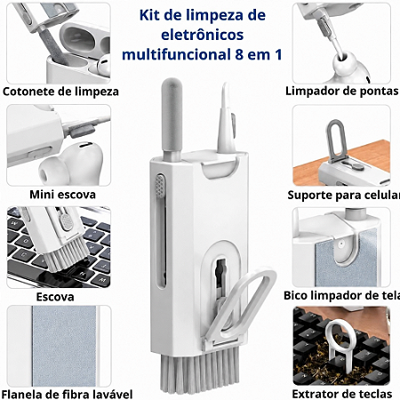 kit limpa Escova Limpeza Teclado Fone Vídeo Game Eletrônicos 8 Em 1 BOMVINK BOM-7373
