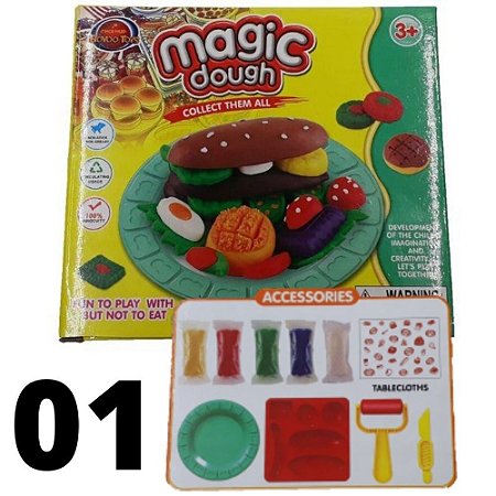 Massa de modelar  Magic Dough 10 pçs Brinquedo Kit Cheff Massinha - Boyoo toys
