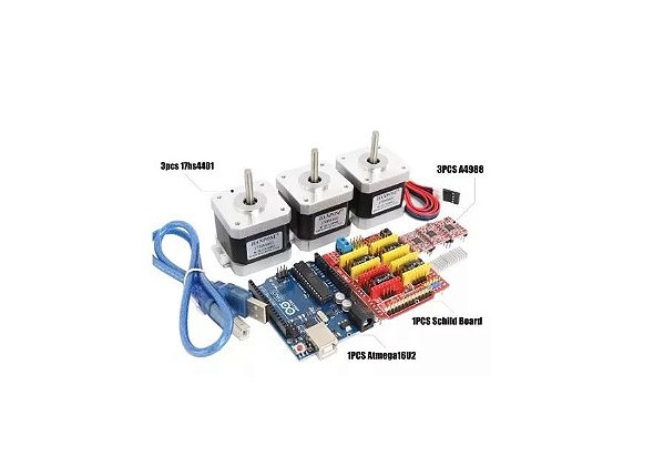 Kit Cnc Shield + Uno 328 +3 Driver A4988 + 3 Motor Nema17