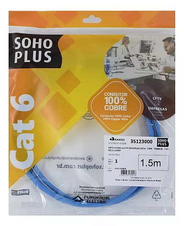 Patch Cord U/utp Furukawa Sohoplus Cat6 Cmx 1.5m Azul Claro