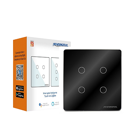 Interruptor Inteligente Zigbee 4x4 4 Botão Smart Touch Preto NovaDigital ZSY-BR4-B