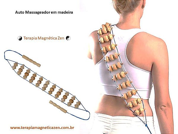 Auto Massageador de Madeira Pinus com Fileiras Duplas terapia magnética zen