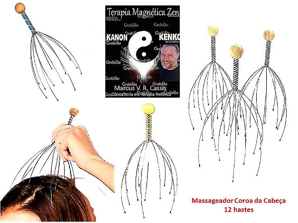 Massageador Coroa da Cabeça com 12 hastes flexíveis By Kanon Kenko Terapia Magnética Zen