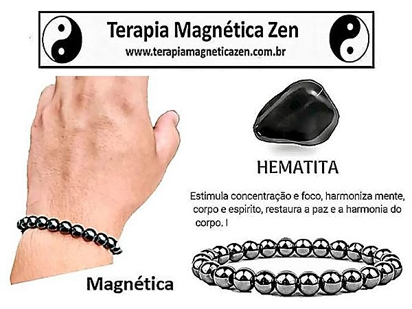 Pulseira Magnética em Cristal De Hematita Equilíbrio Terapia Magnetica Zen