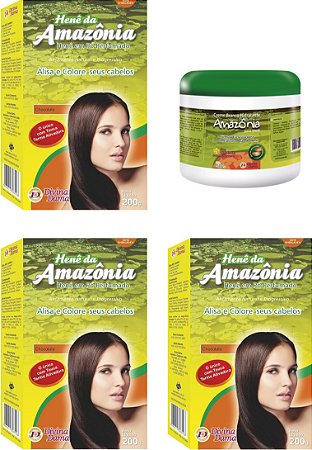 Hene Divina Dama Chocolate Amazonia 03x200gr  c/ Touca Termo ativadora + Creme Branco 500gr Incolor
