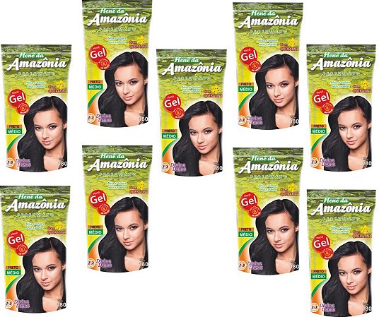 Divina Dama Hene Em Gel Amazonia 09x180gr Preto Forte Pouch kit 09 Unidades Incolor
