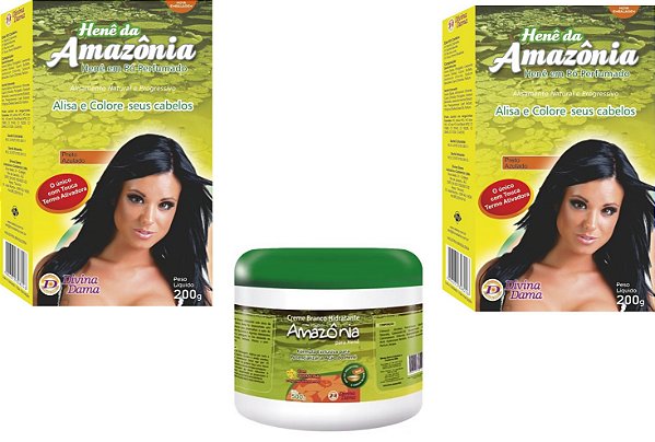 Hene Divina Dama Preto Azulado Amazonia 02x200gr c/ Touca Termo ativadora + Creme Branco 500gr Incolor